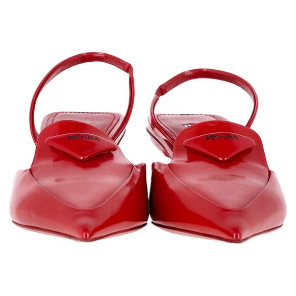 Prada Logo-Plaque Slingback Kitten-Heel Pumps in Red Leather - Picture 2 of 6